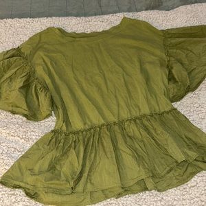 Anthropologie Green Blouse | Peplum | Size L